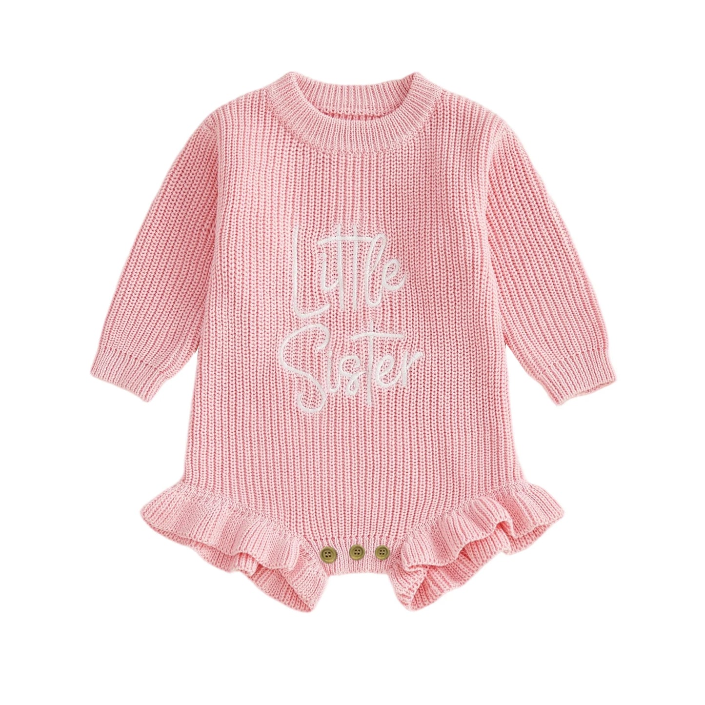Letter Embroidery Long Sleeve Sweater Romper (0-12M)