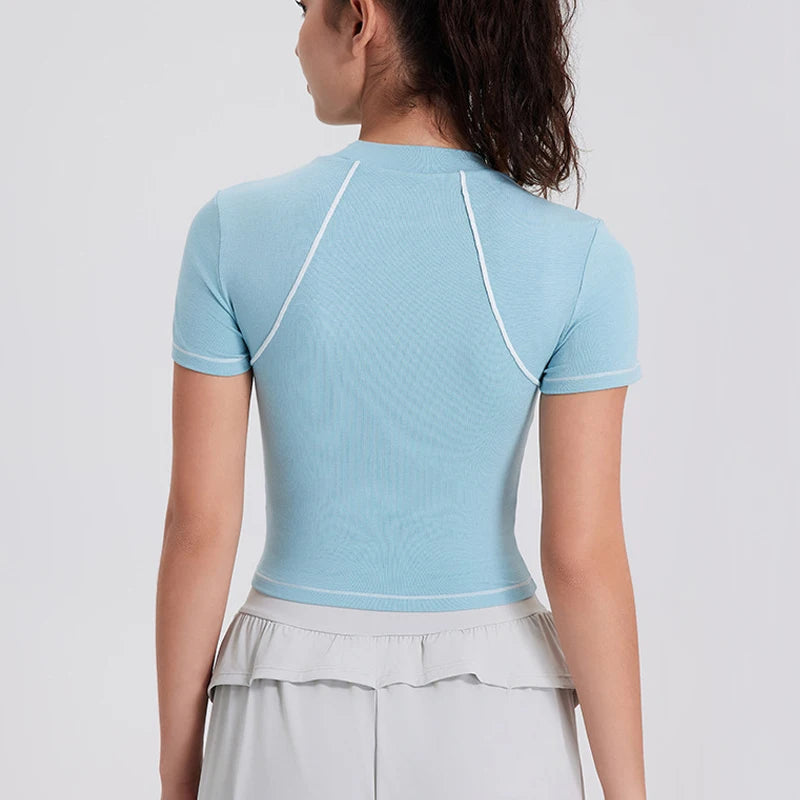 Women's Summer Short Sleeve Yoga Breathable Quick Dry Running Crop Top Slim Fit Gym Vest Sportswear Top