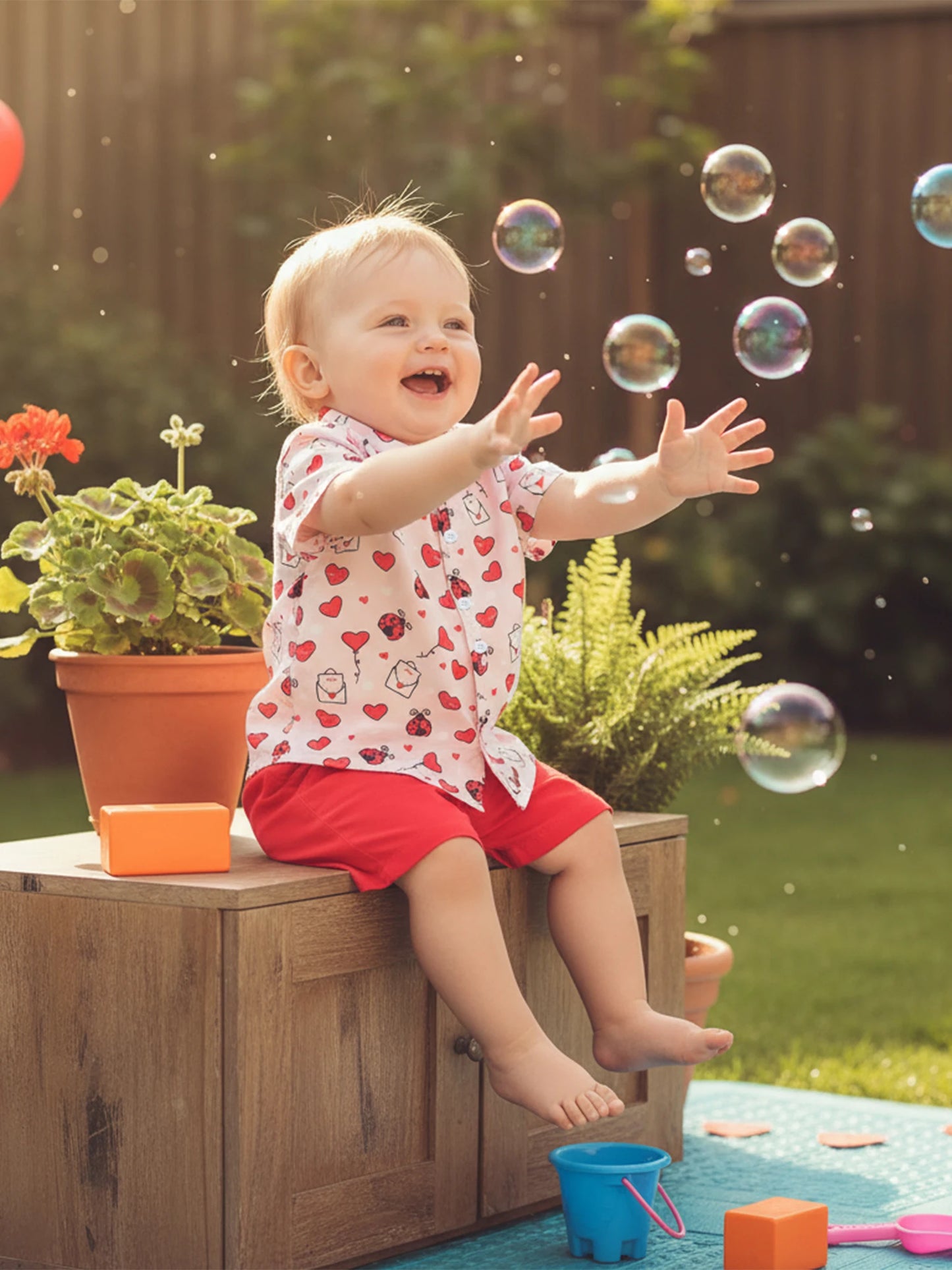 Toddler Boys Valentine's Day Gentleman Outfit Set - Heart Print Shirt & Shorts 1-5Y