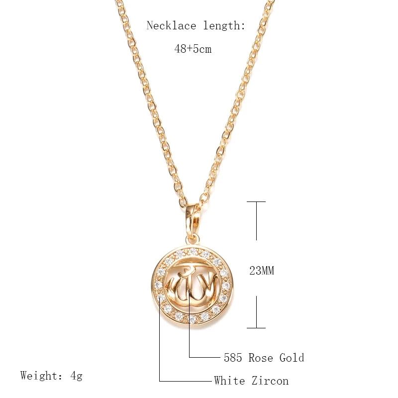 Women 585 Rose Gold Colour Natural Zircon Ethnic Hollow Pendants Necklaces