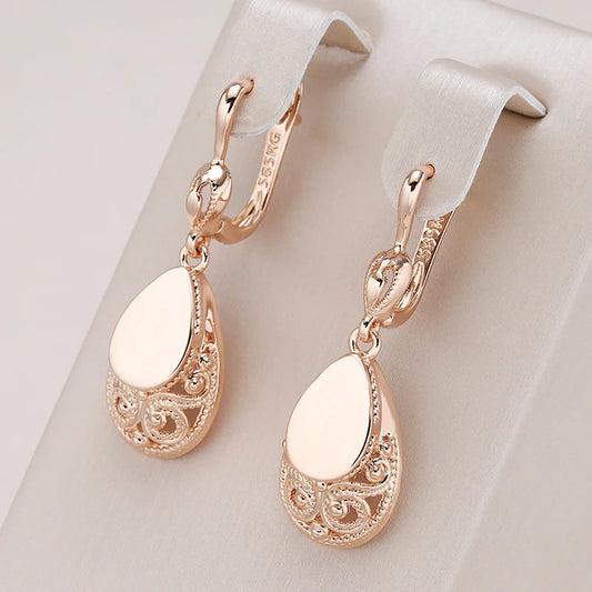 Glossy Water Retro Drop Earrings for Women 585 Rose Gold Colour