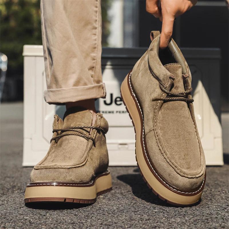 Men's Platform Ankle Boots - Suede Lace-Up Work Boots