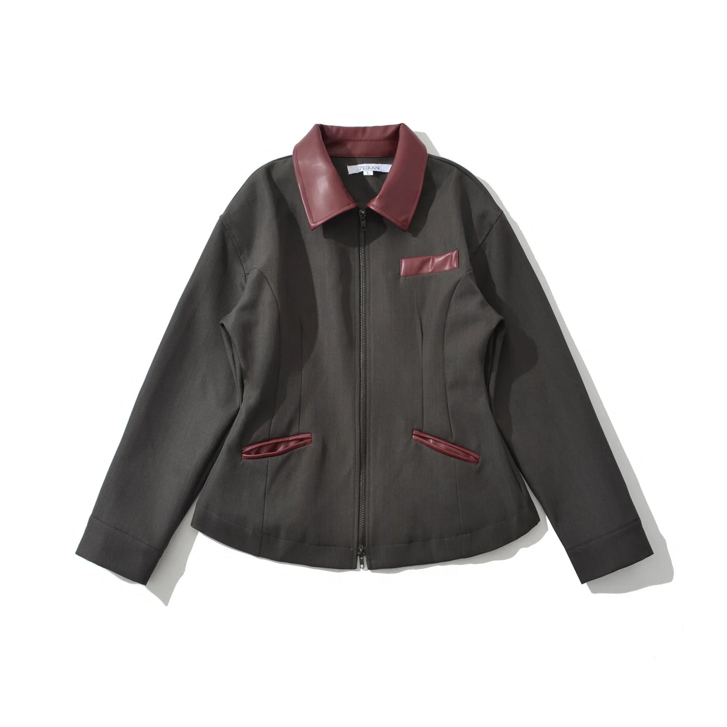 Women's Retro Faux Leather Patchwork Jacket - Slim Fit Long Sleeve Lapel Style