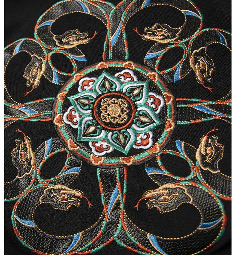 Snake Embroidery Crew Neck Sweater