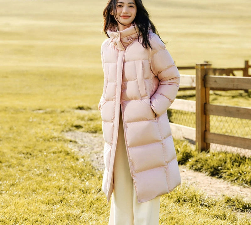Women's Long Down Jacket - Three-Proof Hooded Winter Coat Loose Fit