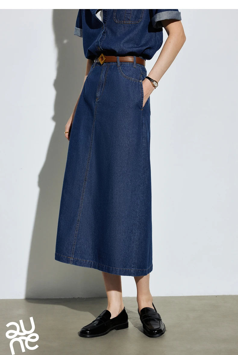 Women Denim Shirt Half Length Skirt Summer New Retro Style Two Piece Set