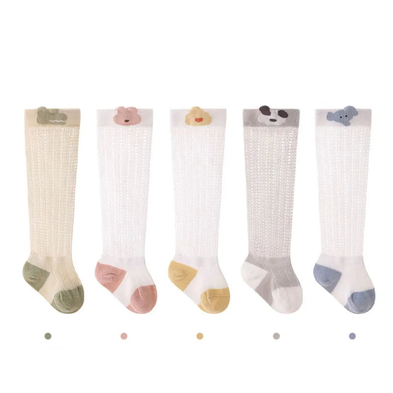 3 Pairs Lot Summer Baby Toddler Long Stockings Thin Style Cartoon Pattern Socks 0-3 Years Old