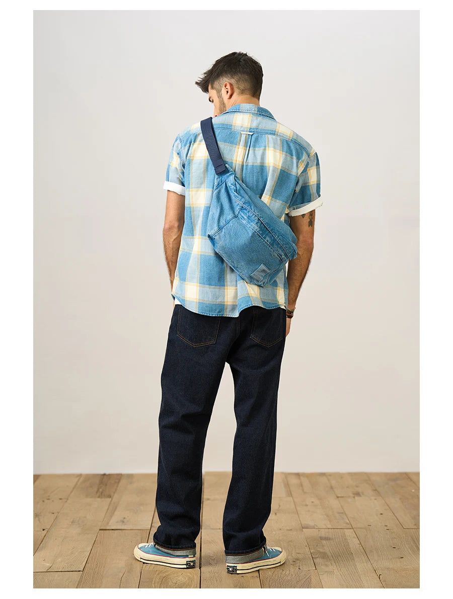 Unisex Crossbody Pack Washed Denim Vintage Essentials Sling Bag Small Shoulder Backpack