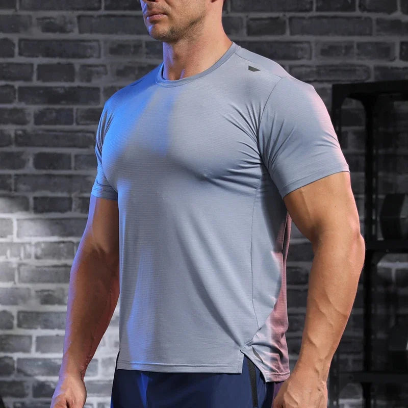 Men's Gym Workout Muscle Fit Shirt Thin Loose-fitting Casual Stretchy Quick-drying Short Sleeve Athletic Running T-Shirt