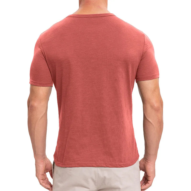Men's Summer Henry Collar Short Sleeve Casual Pullover T-Shirt