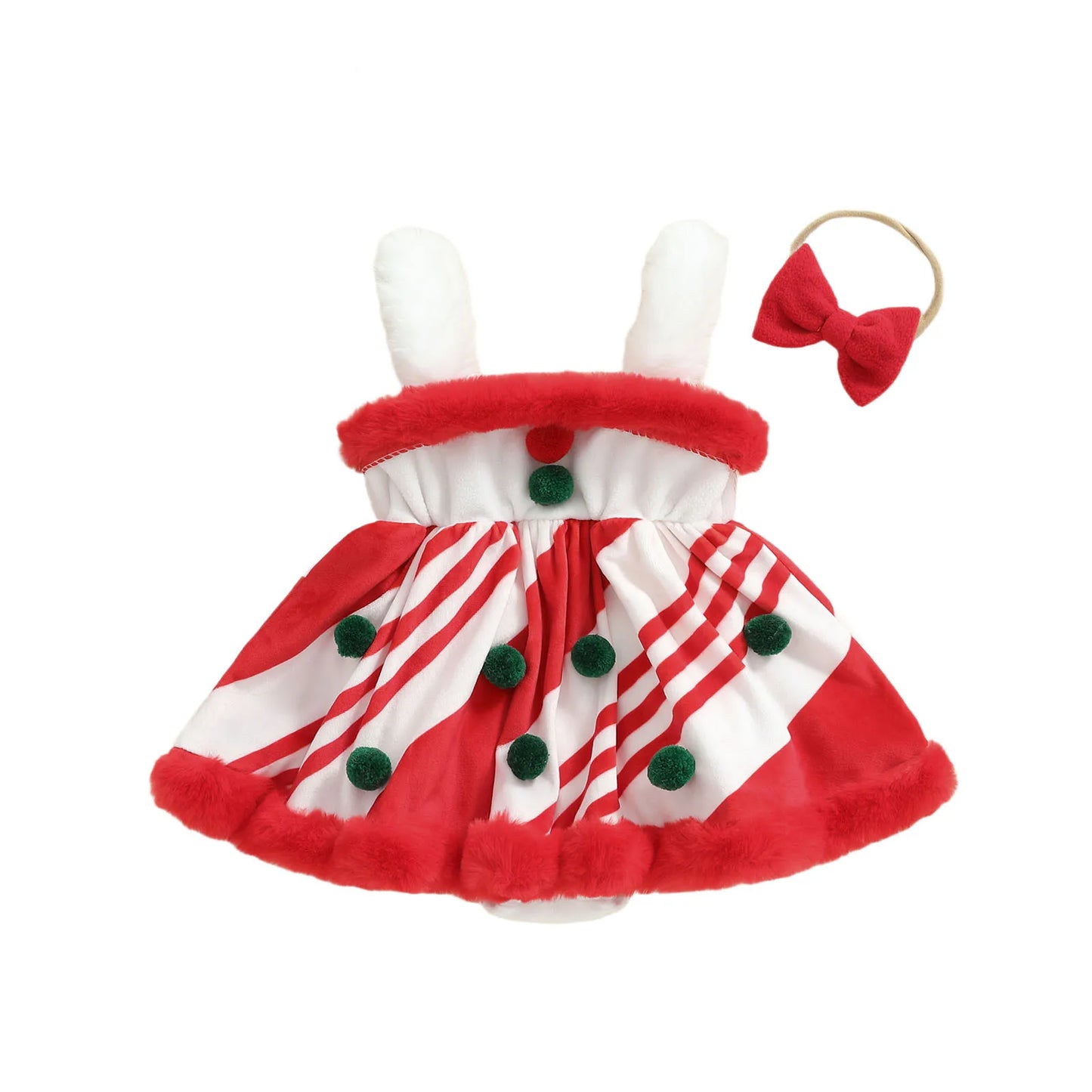 Baby Girls Princess Christmas Romper Dress with Bow Headband - Gingerbread Design