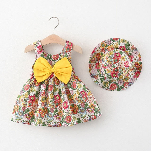 Girl's Dress with Sunhat Outfit