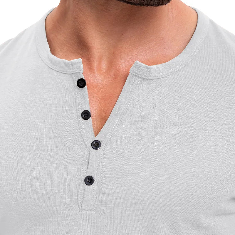 Men's Summer Henry Collar Short Sleeve Casual Pullover T-Shirt