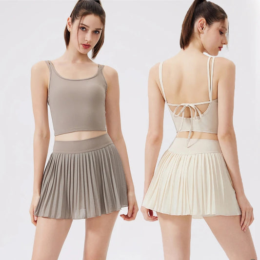 Women's Two-Piece Fitness Yoga Set - Summer Tennis Shorts & Top