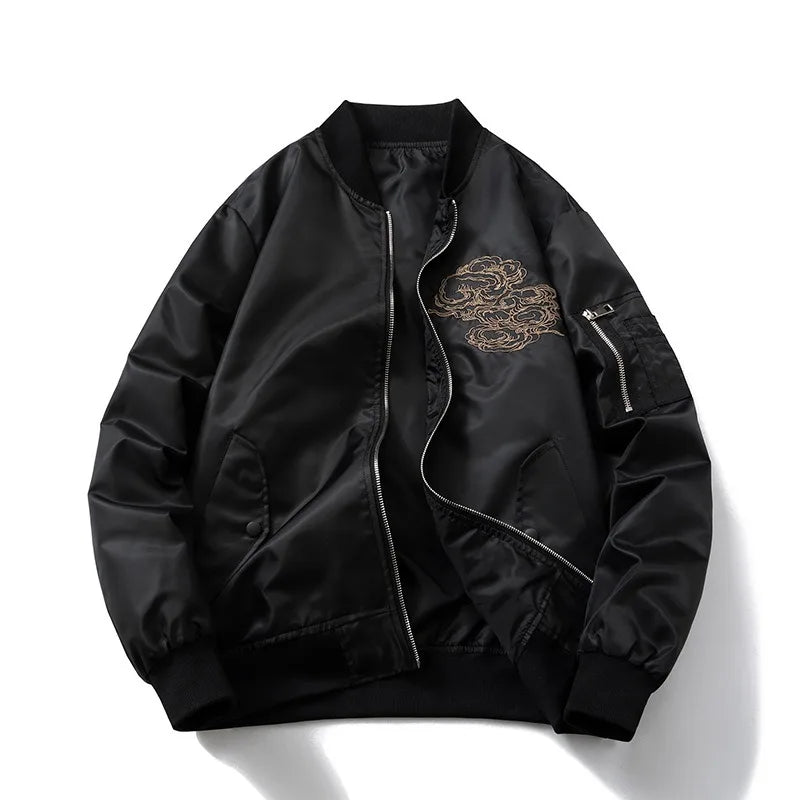 Men's Vintage Embroidered MA-1 Bomber Jacket - Air Force Style