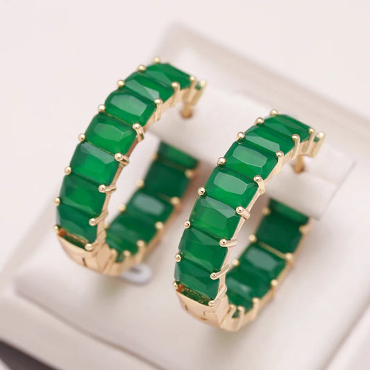 Women's  Natural Zircon With 585 Rose Gold Hoop Emerald Square Cut Zircon Big Drop Earrings