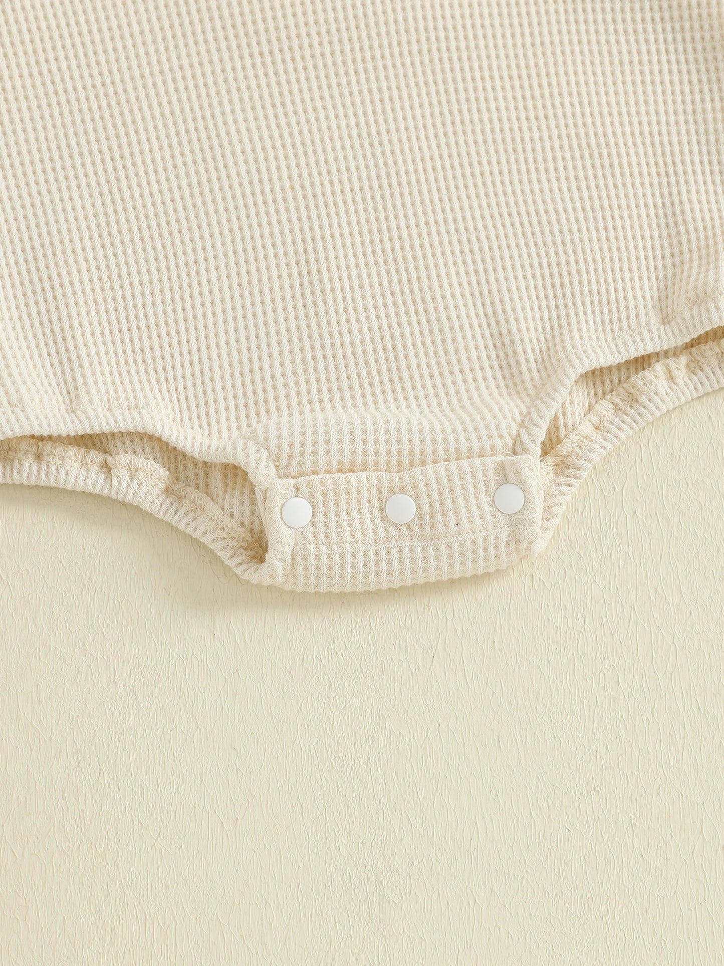 Newborn Baby Girls Waffle Romper - Long Sleeve Mock Neck Ruffled Jumpsuit