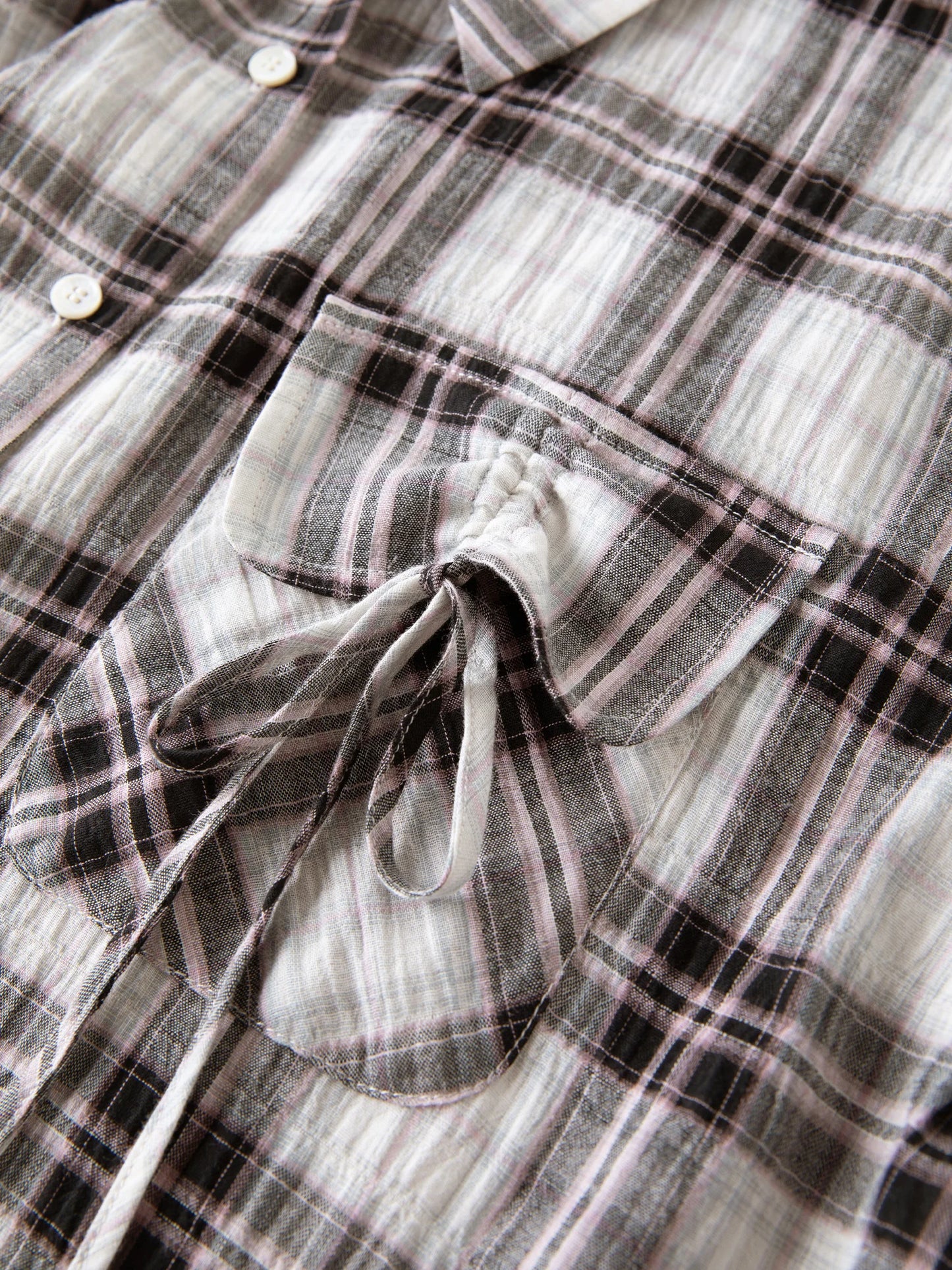 Plus Size Plaid Collar Shirt - Drawstring Pocketed Casual Top