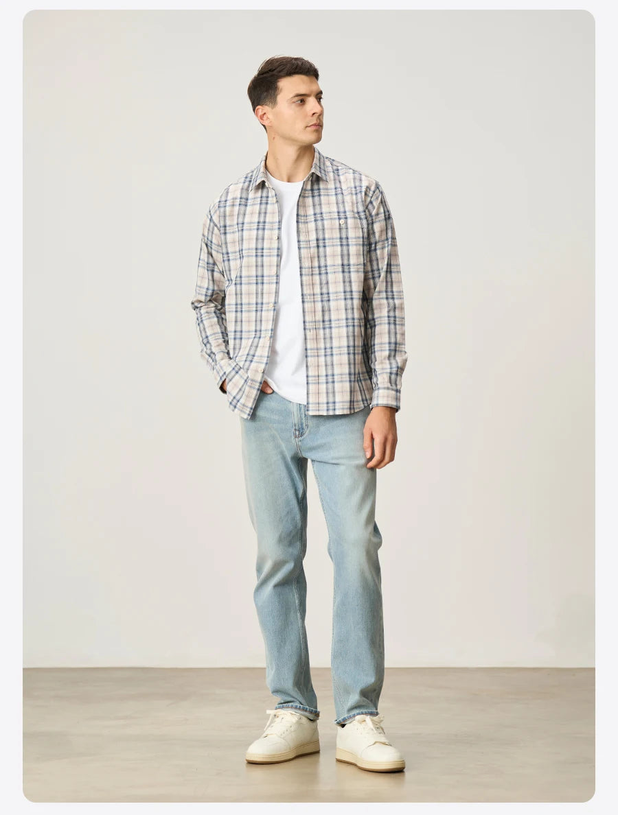 Men's  Premium Cotton Linen Plaid Shirt - 180gsm Oversize Casual