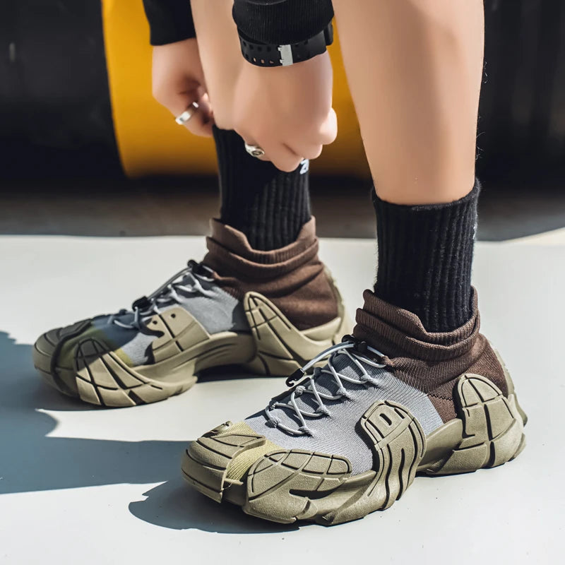 Men's Mesh High-Top Running Sneakers - Slip-On Sports Shoes