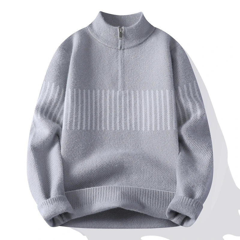 Men's Half-Zip Mock Neck Sweater - Casual Warm Knit Pullover for Autumn Winter