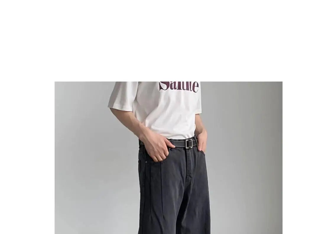 Men's High-Waisted Straight Jeans - Loose Wide Leg