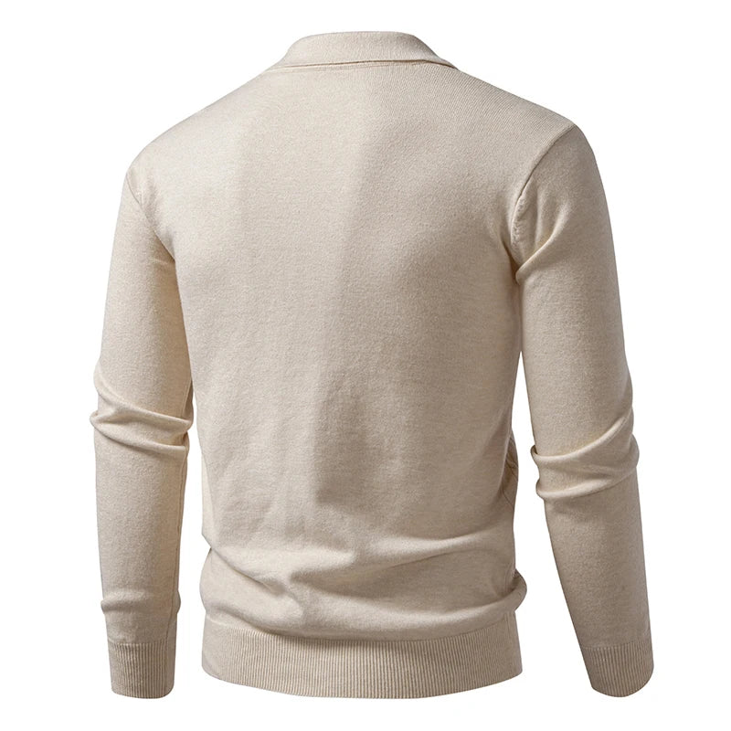 Turn Down Collar Knitted Pullover - Smart Casual Slim Fit Sweater
