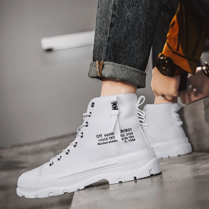 Men's Casual High Top Sneakers Platform  Lace Up Ankle Boots  Comfortable  Canvas Shoes