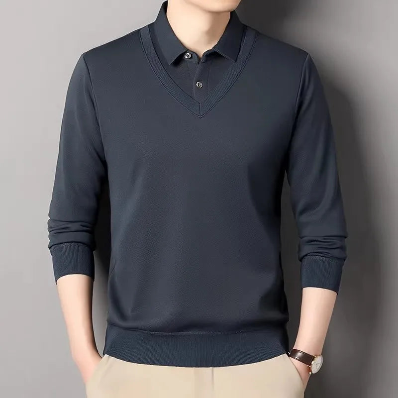 Men's Fleece Smart Casual Knitted  Long Sleeve T-shirt