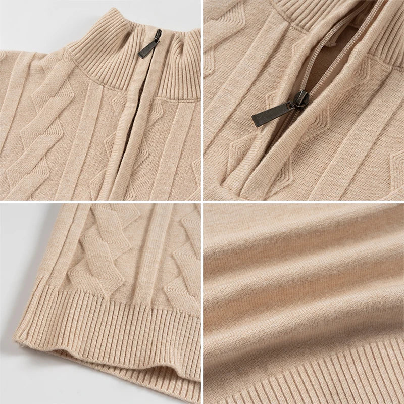 Solid Colour Half-Zip Stand Collar Knitted Sweater