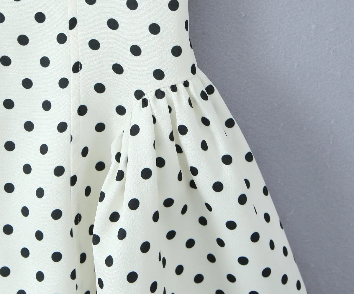 Polka Dot Halter Mini Dress - Deep V Backless A-Line Dress