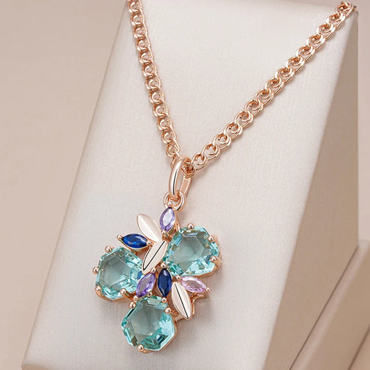 Women's Natural Zircon 585 Rose Gold Green Stone Pendant Necklace