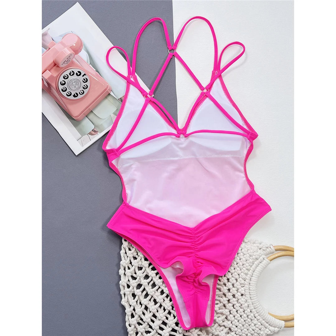 Leopard V Neck Backless High Leg Swimsuit