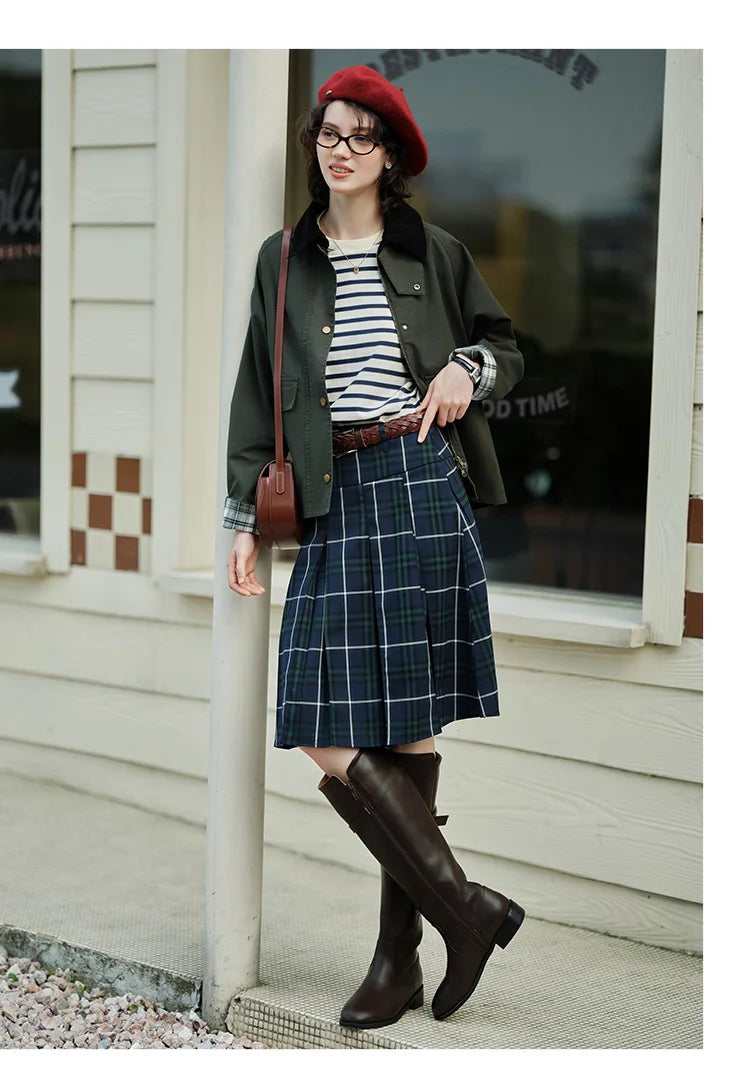 Women's Raglan Sleeve Patchwork Jacket - Loose Fit Retro Chic Autumn Coat