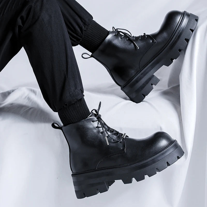 Men's Casual Platform Lace Up Chunky Platform Ankle Boots