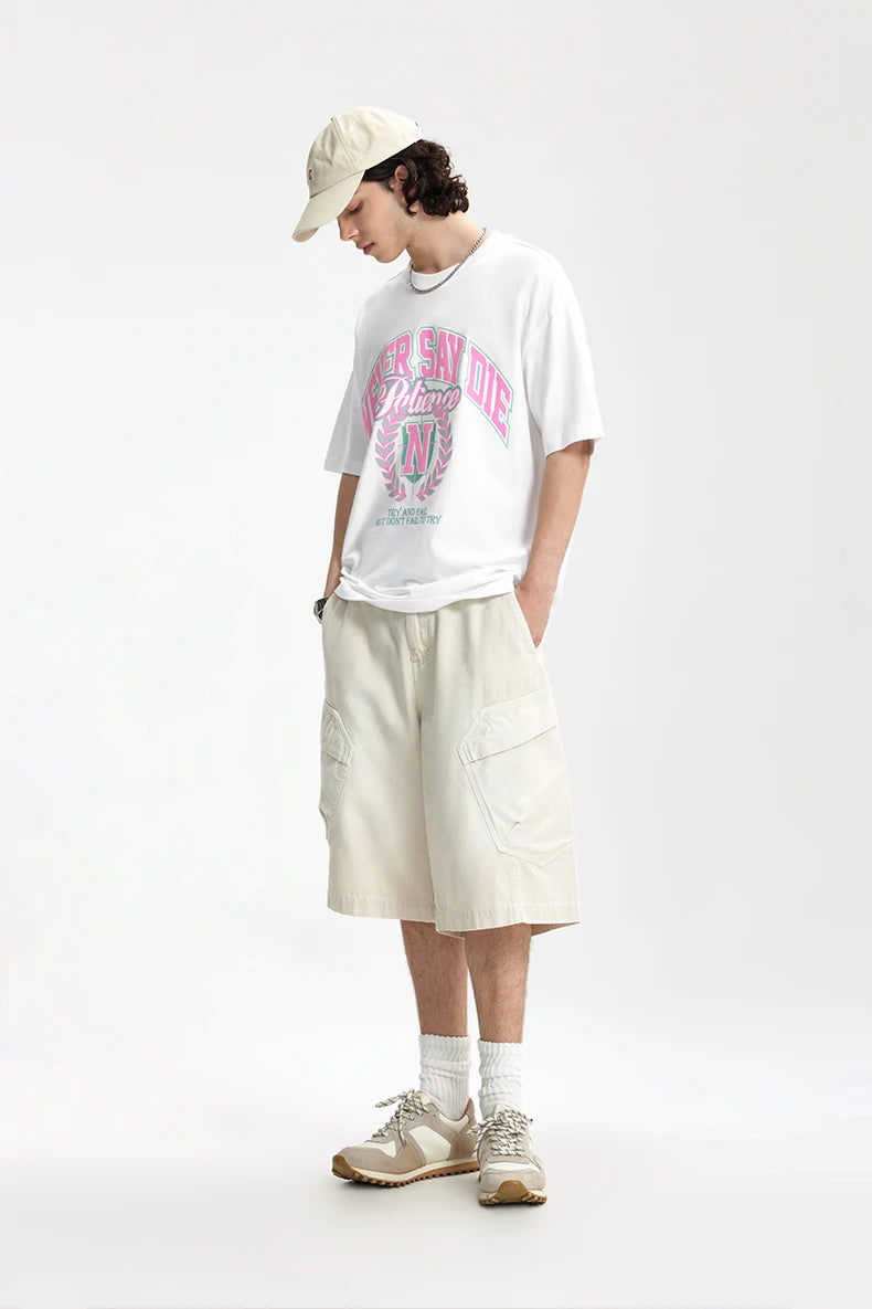 Men's College Printed Suede Beaded American Style Loose Short Sleeve T-Shirt