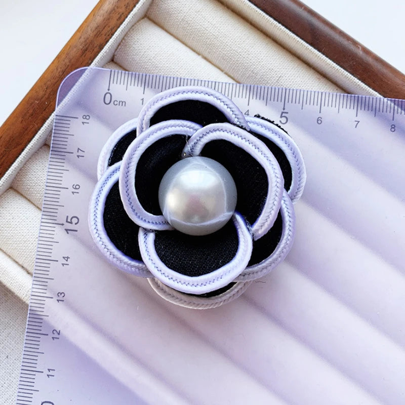 Handmade Fabric Camellia Flower Brooch - Pearl Wedding Corsage