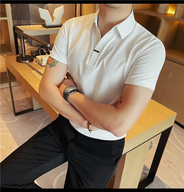 Men's Summer Slim Fit Casual Short Sleeve Style Turn Down Collar Polo Shirt