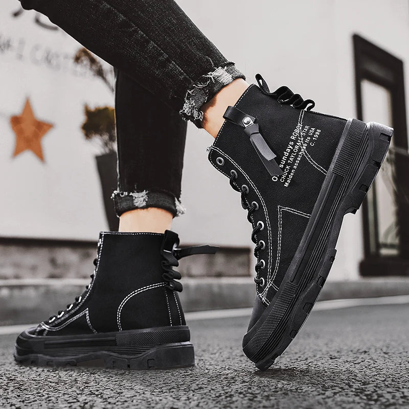 Men's Casual High Top Sneakers Platform  Lace Up Ankle Boots  Comfortable  Canvas Shoes