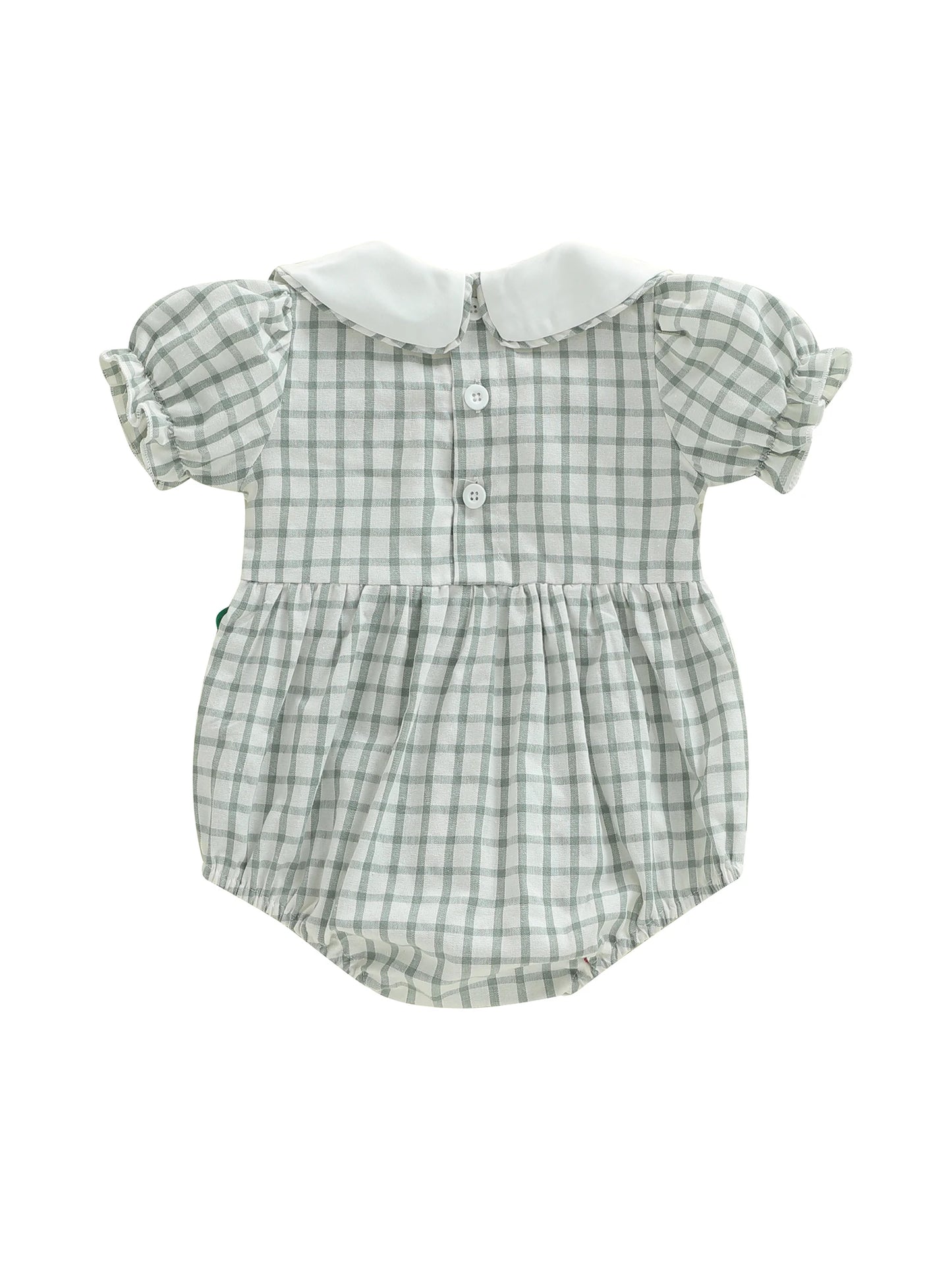 Newborn Baby Girls Boys Irish Plaid Clover Embroidered Short Sleeve Doll Collar Romper