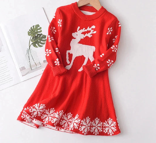 Children's Girls Knitted  Christmas  Long Sleeve Dress 3-7Y