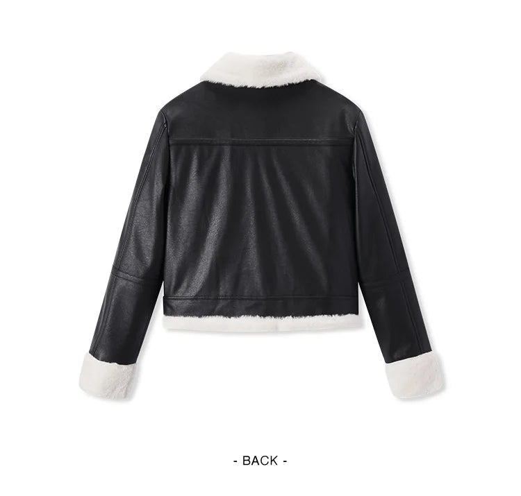 Quilted Faux Leather Cropped Jacket - Women's Winter Outerwear