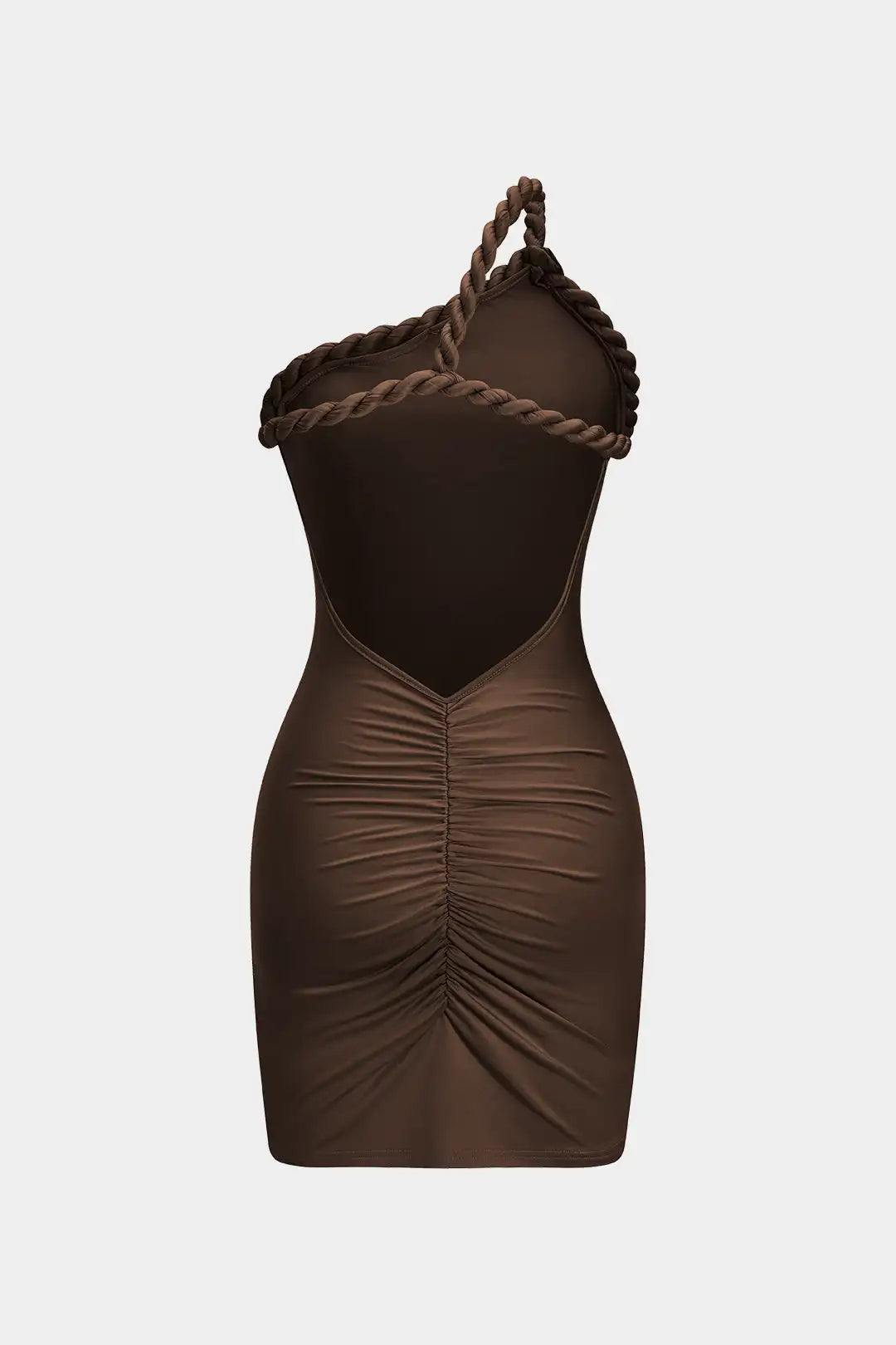 Women's One Shoulder Pleated Braided Backless Mini Dress