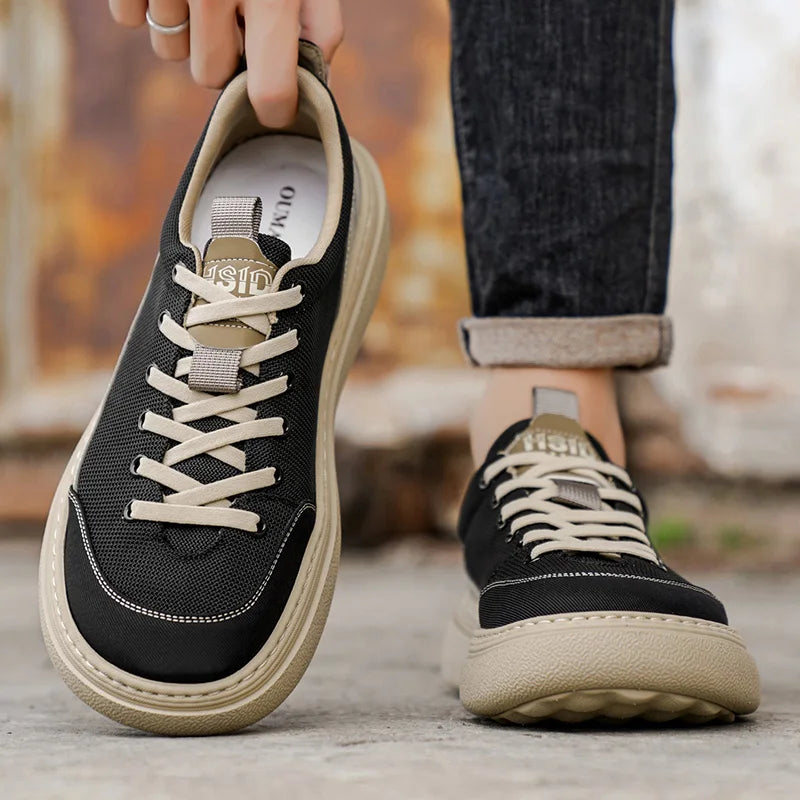 Men's Soft Platform Sneakers - Breathable Lace-Up Tennis Shoes