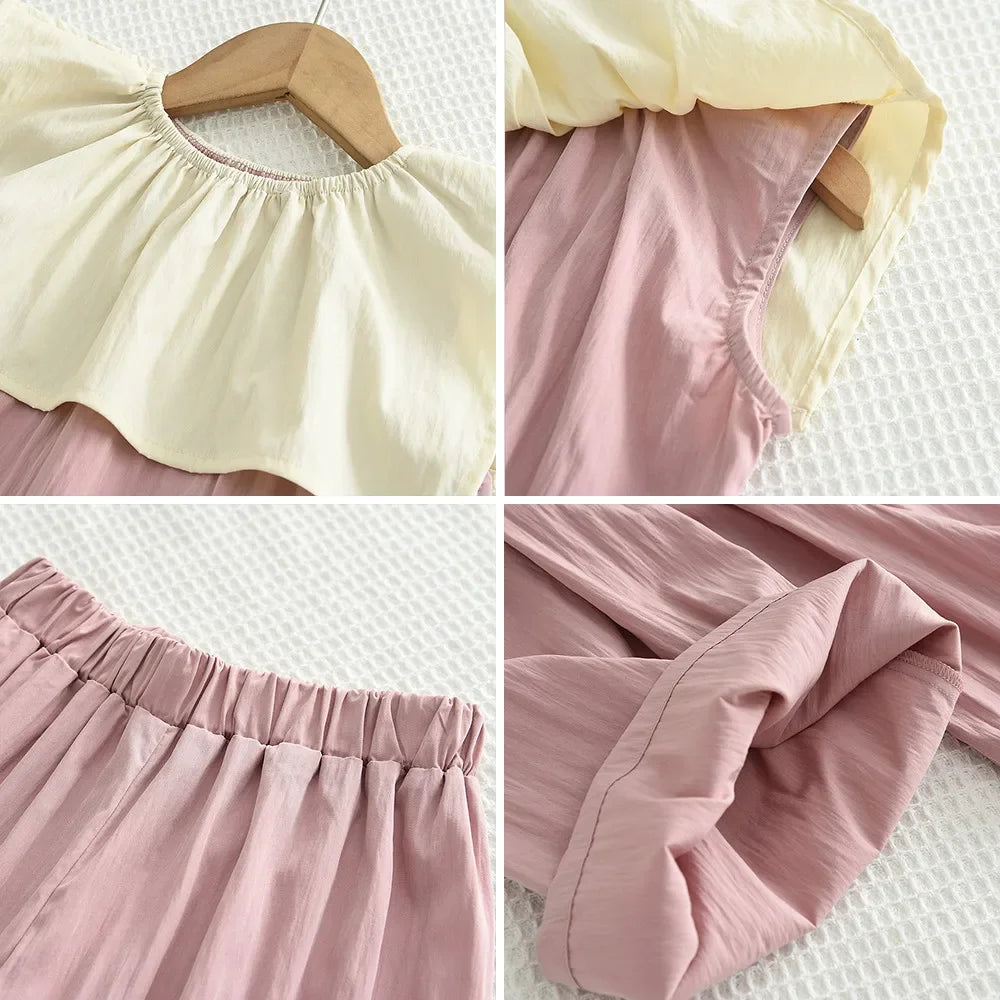 Girls Patchwork Vest Top & Pants Set – 2-Piece Summer Outfit