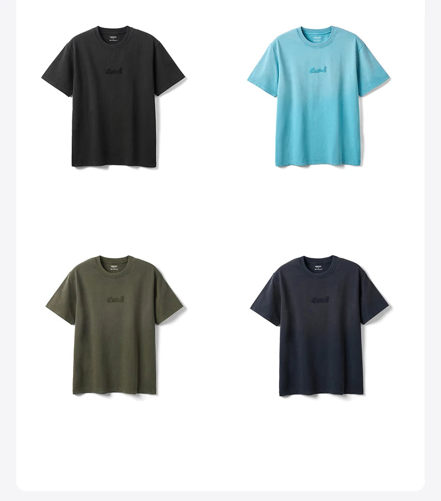 Men's Premium Cotton Vintage T-Shirt - Snow Washed Letter Embroidery Plus Size