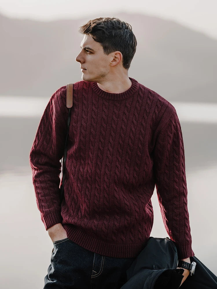 Men's Cable-Knit Thick Vintage Warm Knitwear Pullover Knit Jumper Sweater