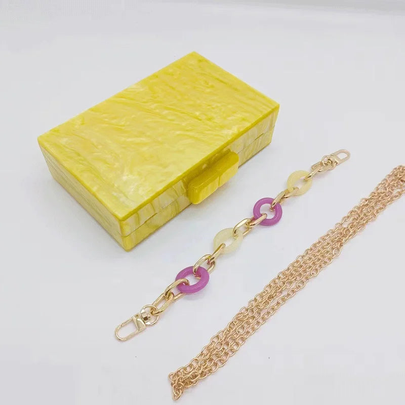 Yellow Pearl Acrylic Ladies Handbag - Casual Crossbody Shoulder Bag Wallet