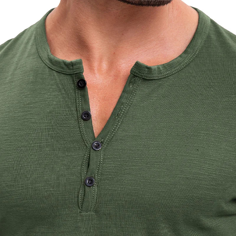 Men's Summer Henry Collar Short Sleeve Casual Pullover T-Shirt
