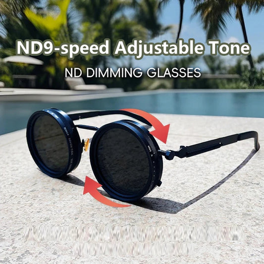 Polarized Round Sunglasses - ND9 Adjustable Dimming Retro Punk Fishing Eyewear UV400